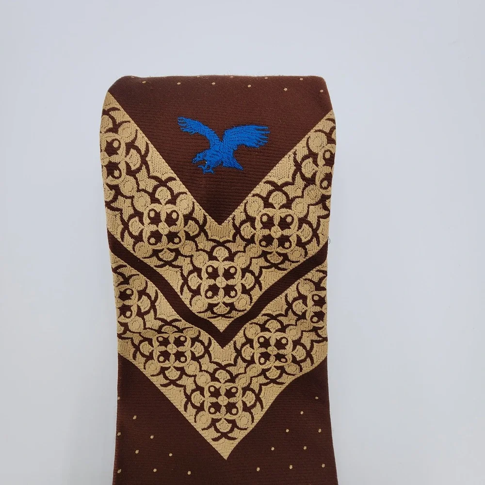 Vintage Golden‎ Clasp By Prince Consort Tie Brown Eagle Dot Polyester Fabric 57